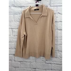 Illusory Women’s Oversized V-Neck Collar Rugby Top Khaki XL